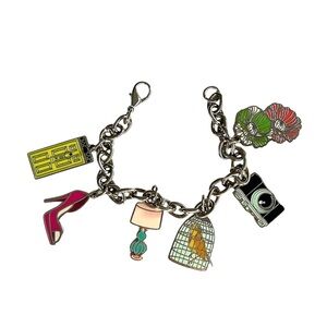 Benefit Crescent Row Silver Tone Enamel Charm Bracelet Limited Edition Retro